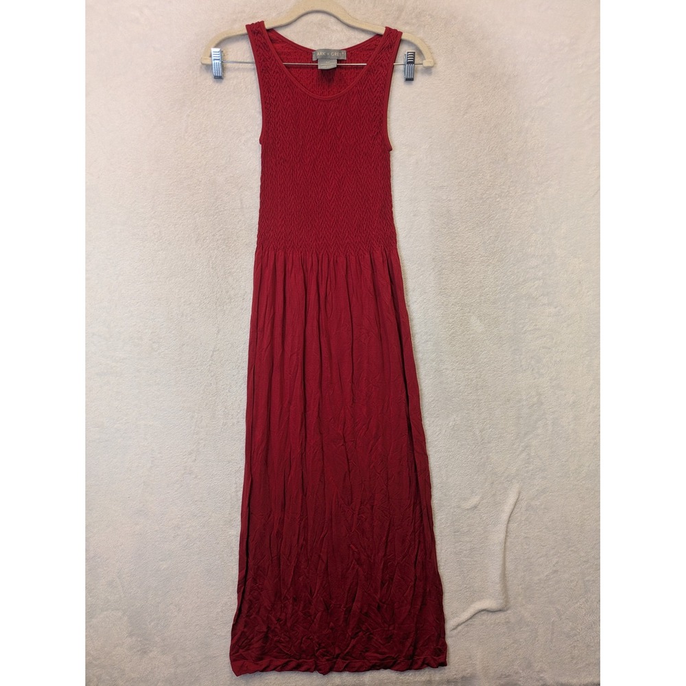 Lark + Grey Maxi Dress Women's S/M Red Smocked Sleeveless‎ Round Neck